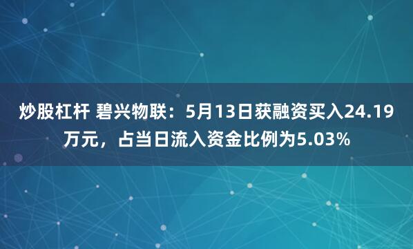 炒股杠杆 碧兴物联：5月13日获融资买入24.19万元，占当日流入资金比例为5.03%