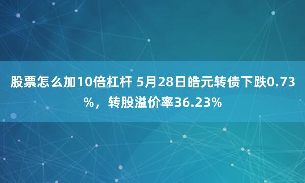 股票怎么加10倍杠杆 5月28日皓元转债下跌0.73%，转股溢价率36.23%